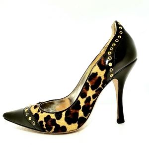 🐆EUC Gorgeous Leopard Print Heels W/Black Leather & Cool Studs By DSQUARED🐆